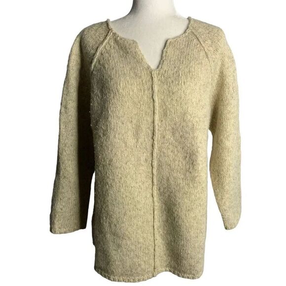 Dkny Sweaters - Vintage 90s DKNY Wool Chunky Knit Sweater S Beige Pullover V Neck Raglan Sleeves